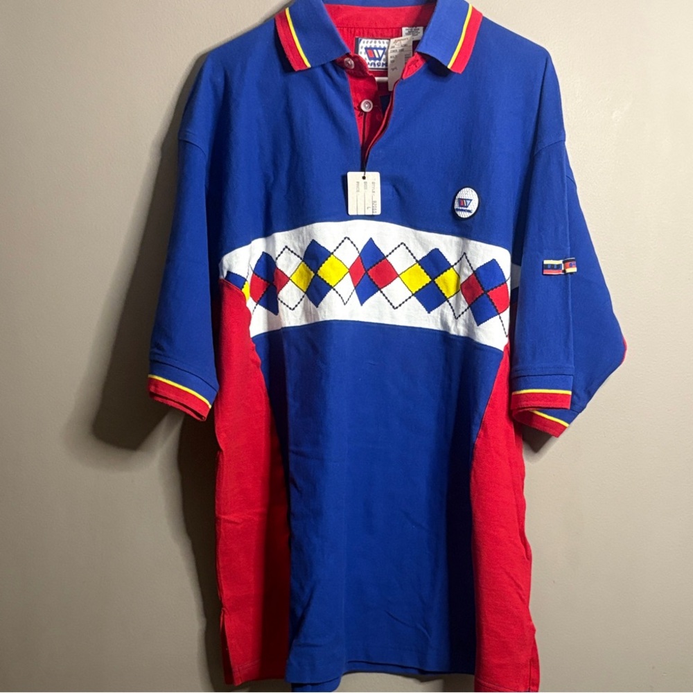 NWT Vintage Wack Golf ColorBlock Polo Shirt with Argyle Pattern Large